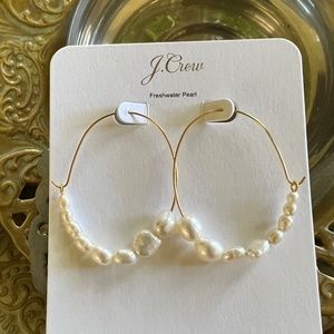J. Crew Freshwater Pearl Hoop Earrings NWT